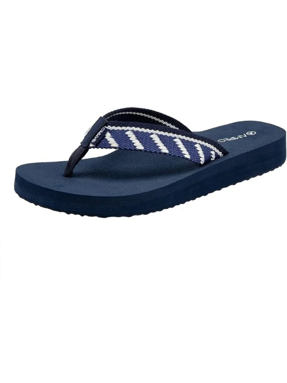 Women's Webbing Stripe Blue Comfortable Flip Flops Summer Beach Thong Sandals